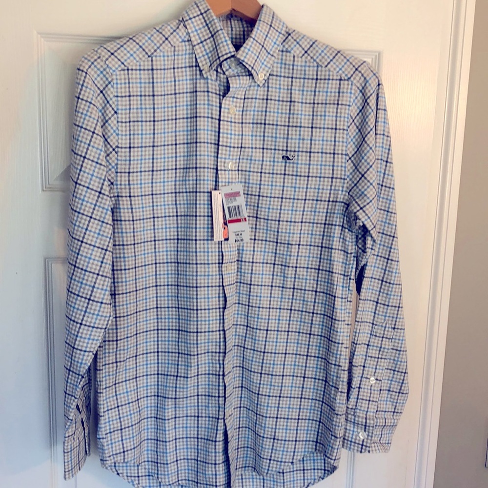 Vineyard Vines mens blue check button down shirt. Size XS